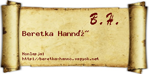 Beretka Hannó névjegykártya